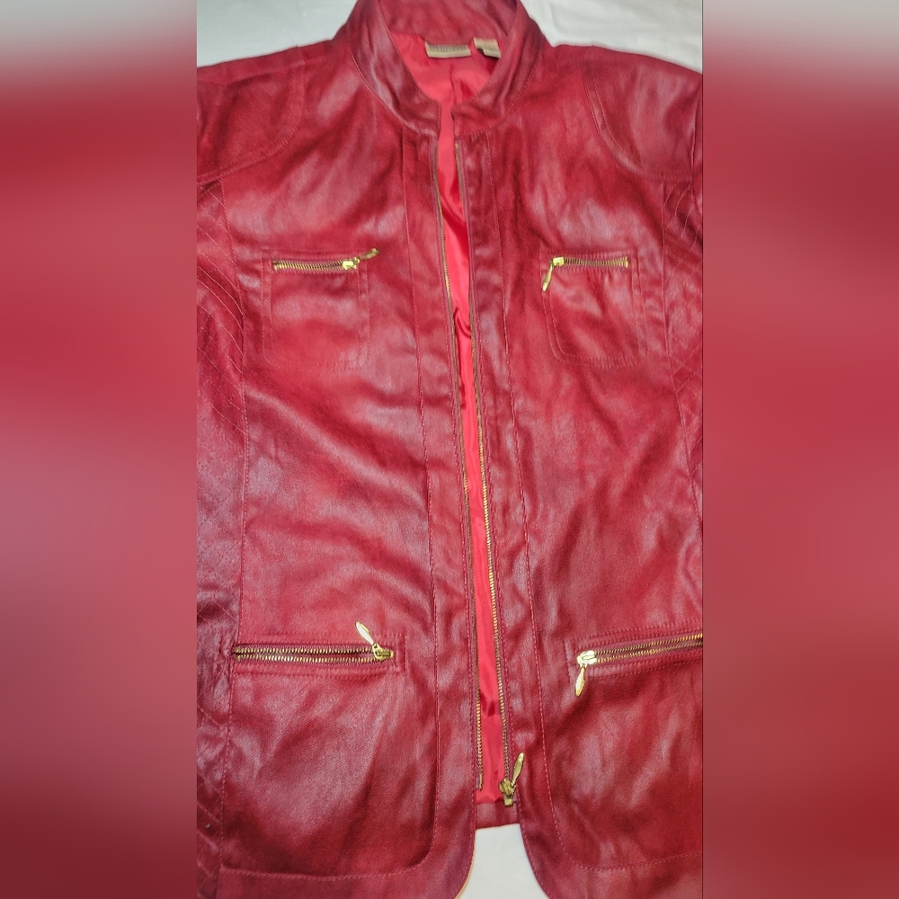 Chico's Red/maroon Jacket 3/4 Sleeve - Picture 3 of 5